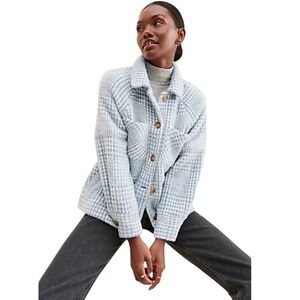 Anthropologie Greylin Houndstooth Shacket, Blue/White Button Front, Sweater L